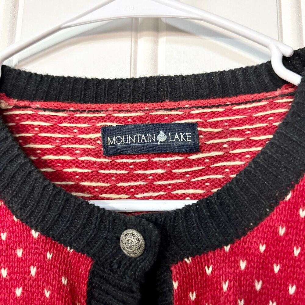 Vintage Mountain Lake Wool Knit Brass Button Down Holiday Sweater Size Medium - Picture 3 of 3